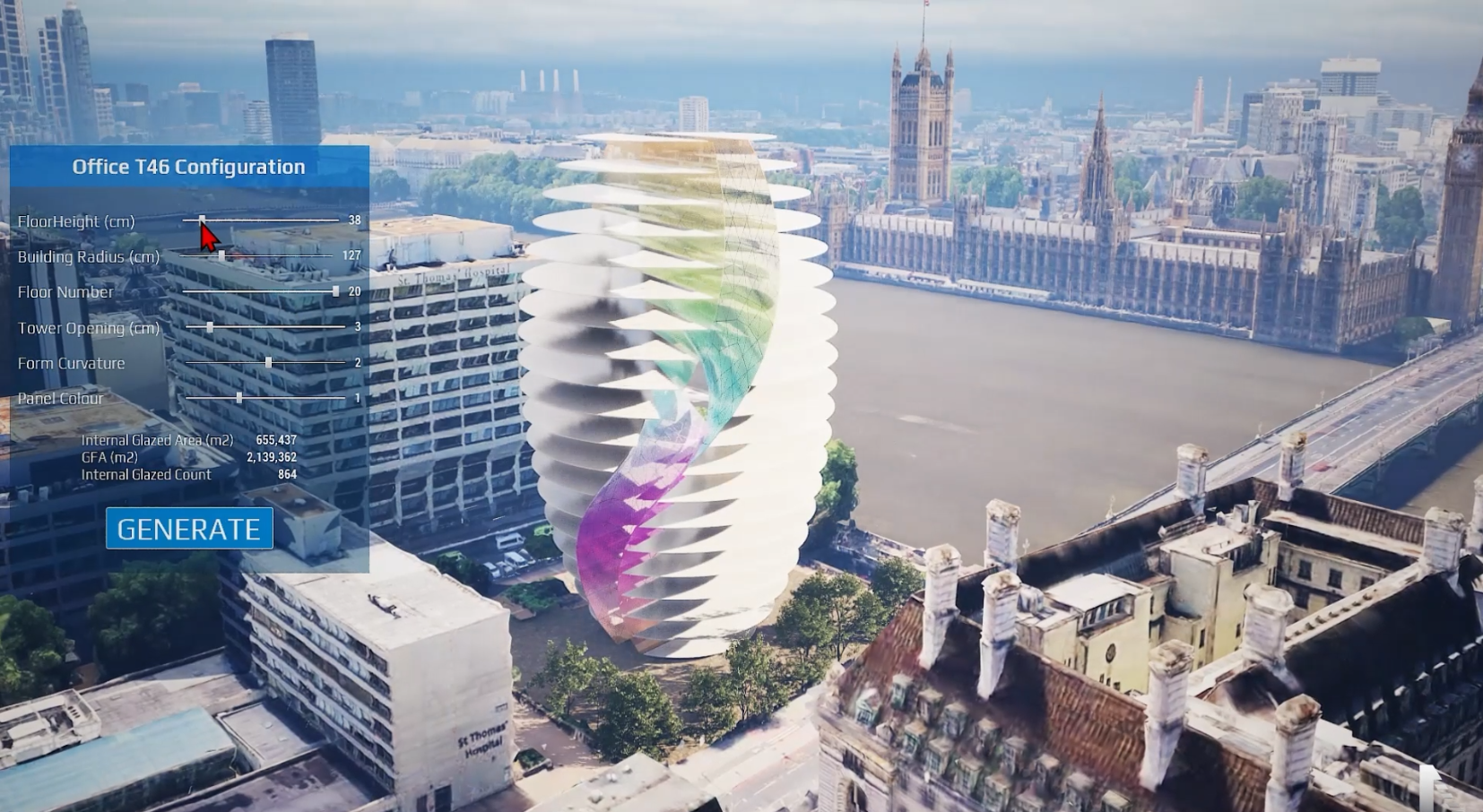Parametric office tower massing over the London skyline