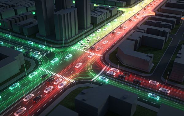 Live traffic flow visualised on a road network