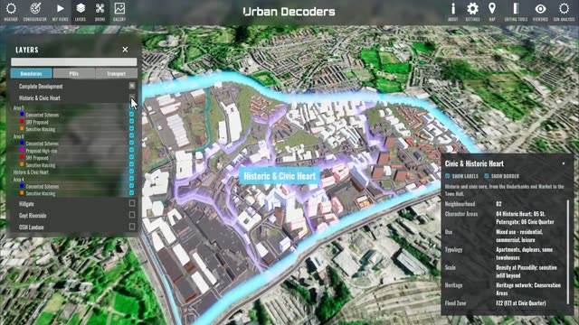 ツインに重ねた都市データのレイヤー